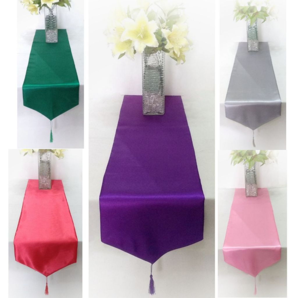 Taplak meja tamu / meja makan / table runner kain satin polos 2 lapis