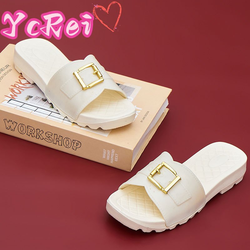 YcRei 2025 Sandal Tumit Tinggi Wanita, Sandal Trendi Santai, Sepatu Datar Lembut, Sandal Wedge