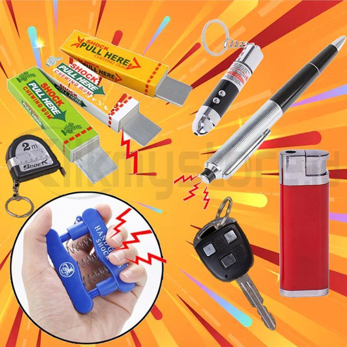 Prank Toys Electric Shock Mainan Kejut Listrik Pena Permen Karet Meteran Remote Kunci Mobil Korek Ap