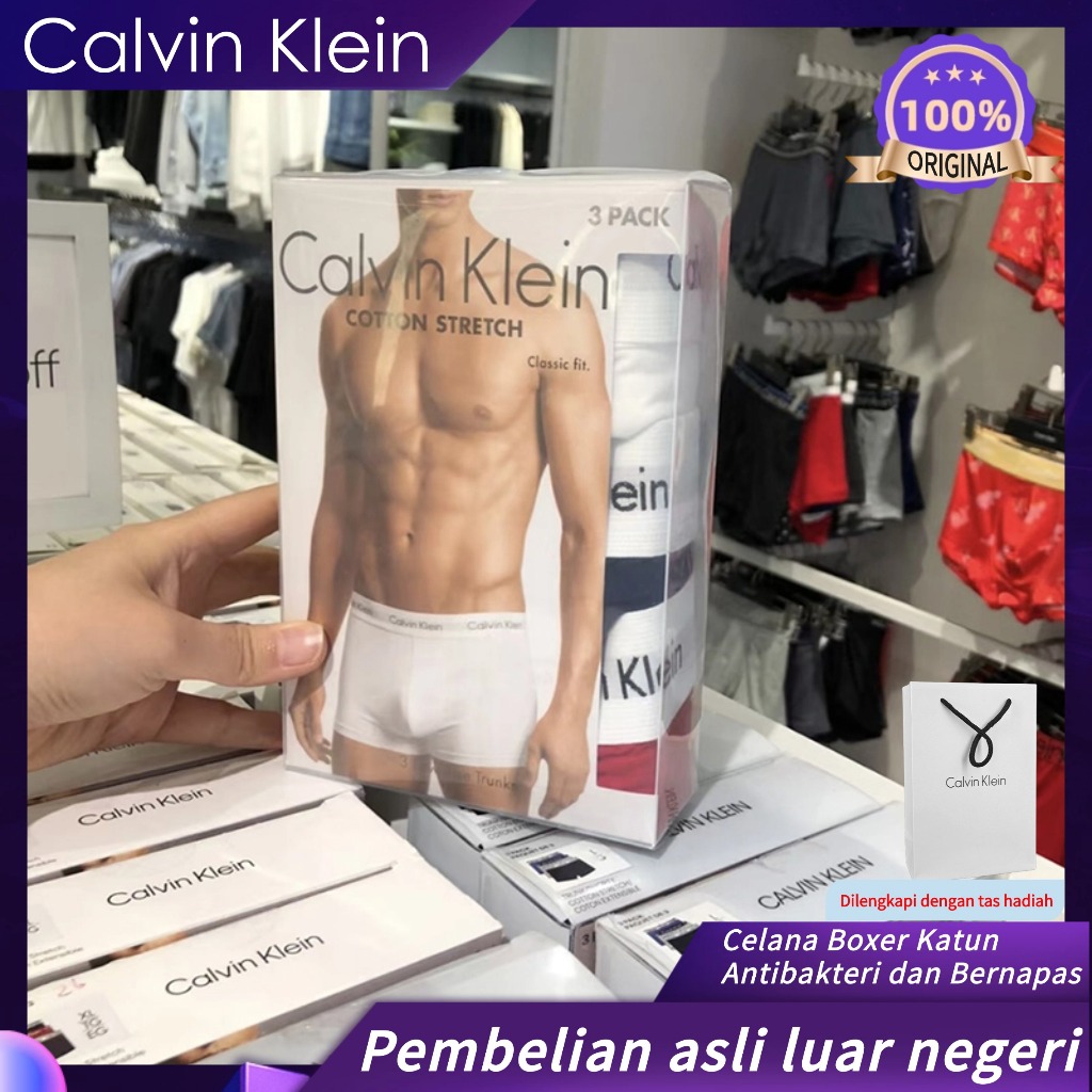 Calvin Klein Underwear Pria Original impor asli-celana dalam katun mid-rise pria ck-Boxer Brief 3pcs