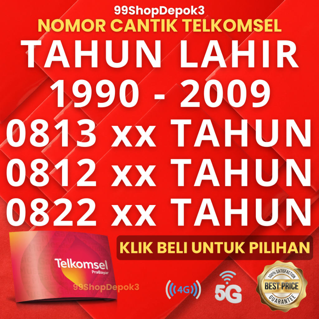 Kartu Perdana Nomor Cantik Telkomsel Simpati TAHUN P2 1990 - 2009 1991 1992 1993 1994 1995 1996 1997