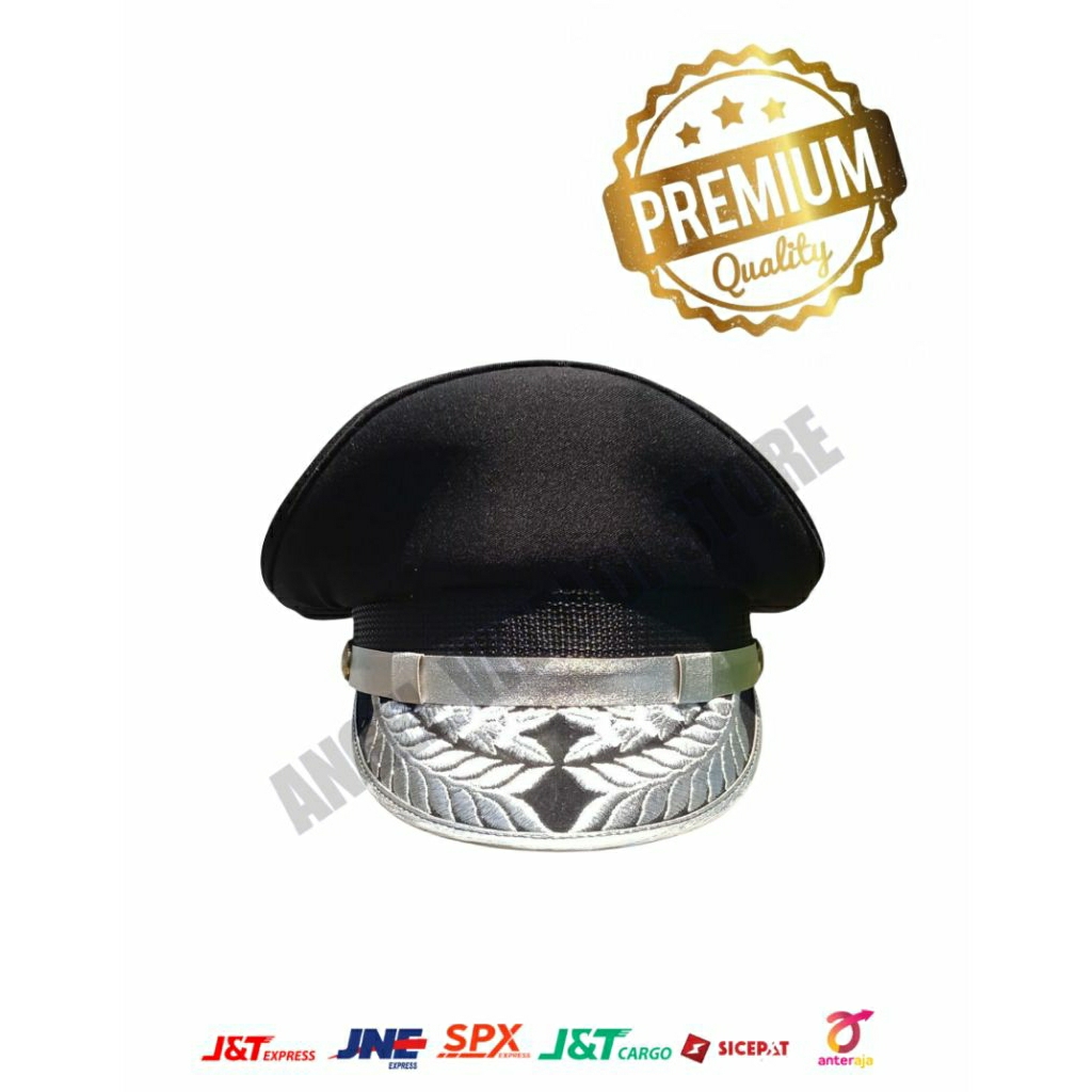Topi Pet Paskibra Hitam Costum Bordir Benang Emas Silver Berkualitas