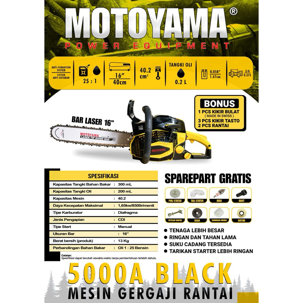 CHAINSAW MINI MOTOYAMA 5000A BLACK BAR BAJA 16”