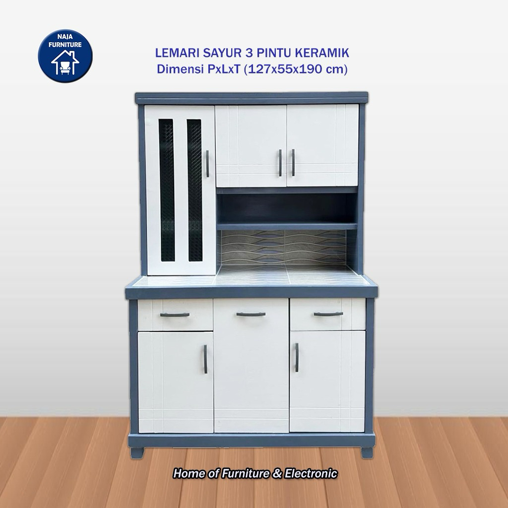 Lemari Sayur 3 Pintu Keramik | Rak Sayur Kayu 3 Pintu | Rak Piring 3 Pintu | Lemari Makan | Lemari P