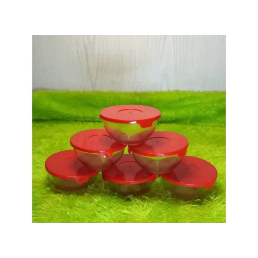 Mangkuk / Mangkok Kaca Mini Kecil Dengan Tutup Plastik Warna Random MPB-5BC (isi 6pcs) Diameter 12.5