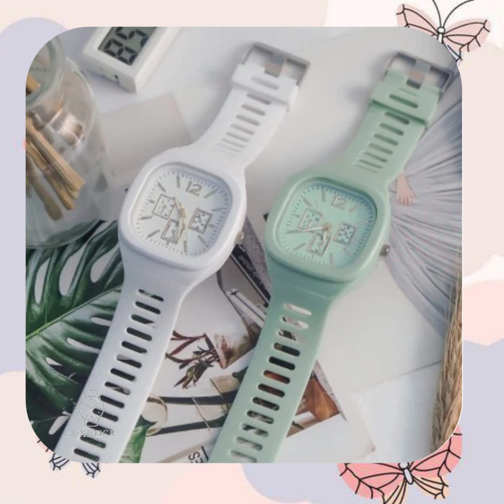 RM035 Jam Tangan Analog Chrono Pria Wanita Rubber Quartz Fashion Couple Anak Remaja Premium