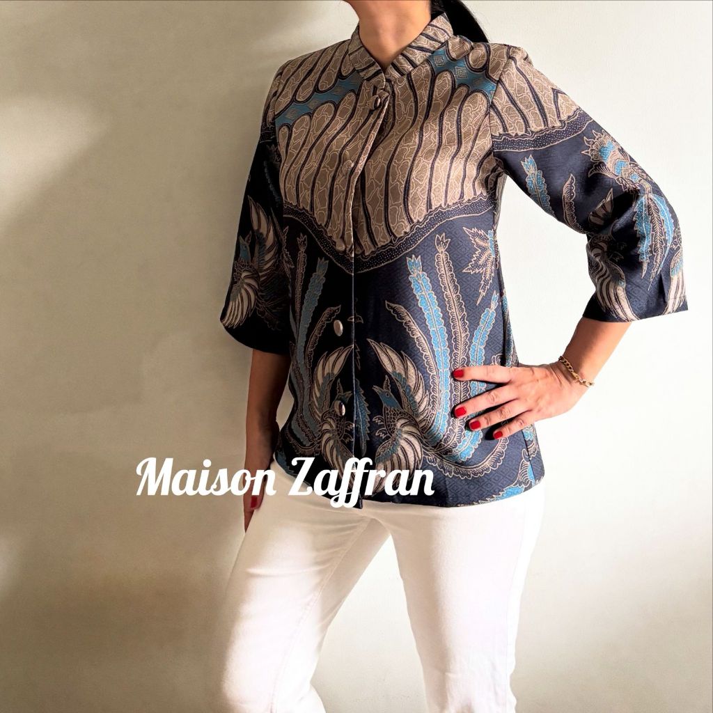 Batik Doby Parang Button Top Blue