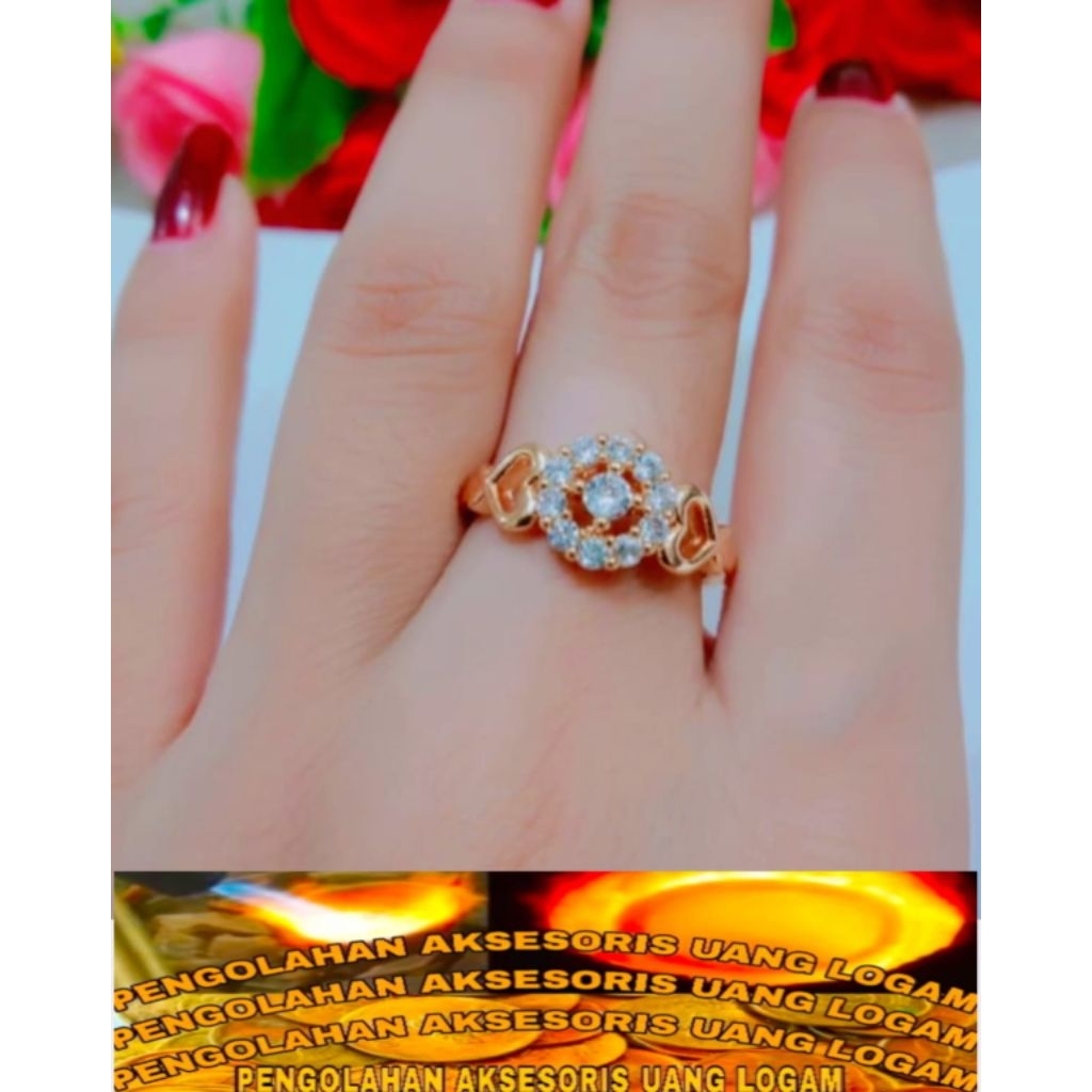Cincin wanita dewasa bahan koin Logam 91 ori Lapis emas 24k anti luntur karat