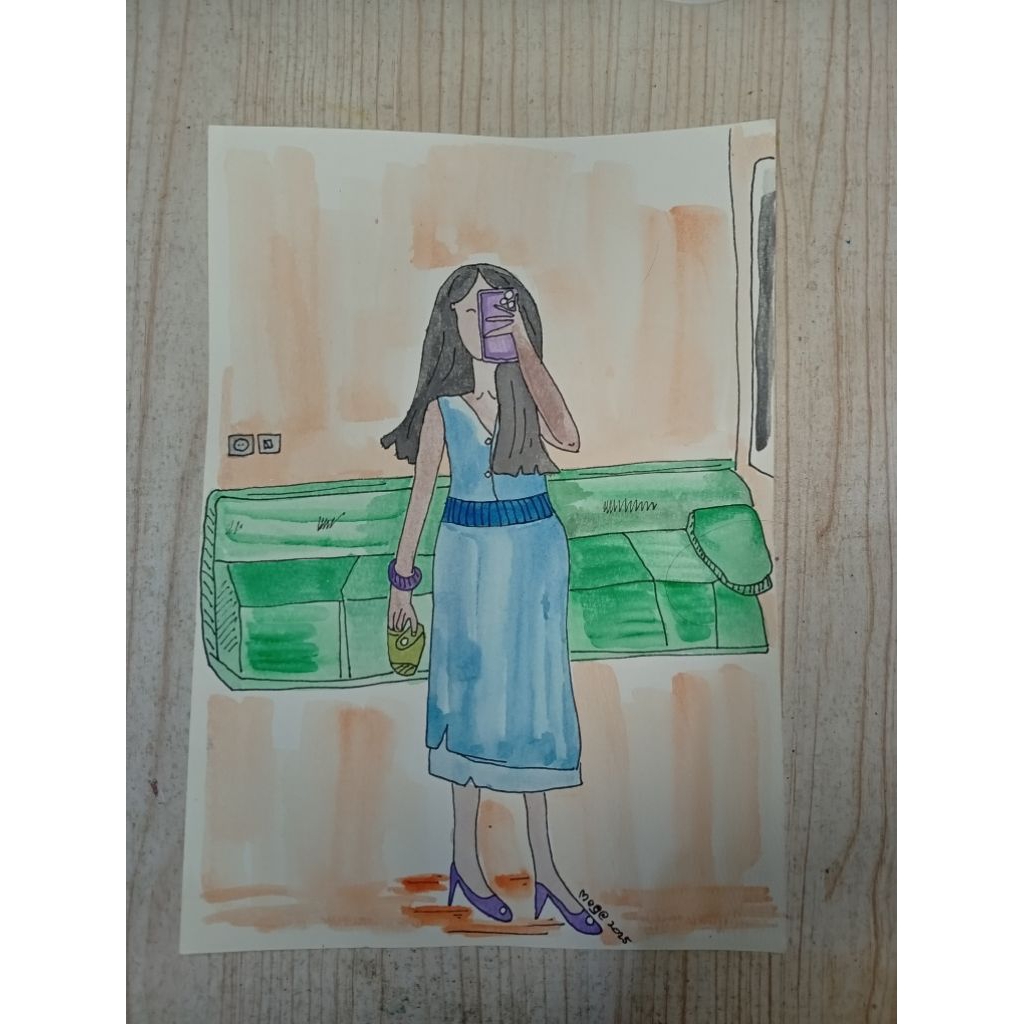 

GAMBAR ILUSTRASI WATER COLOR WANITA MEMBAWA TAS