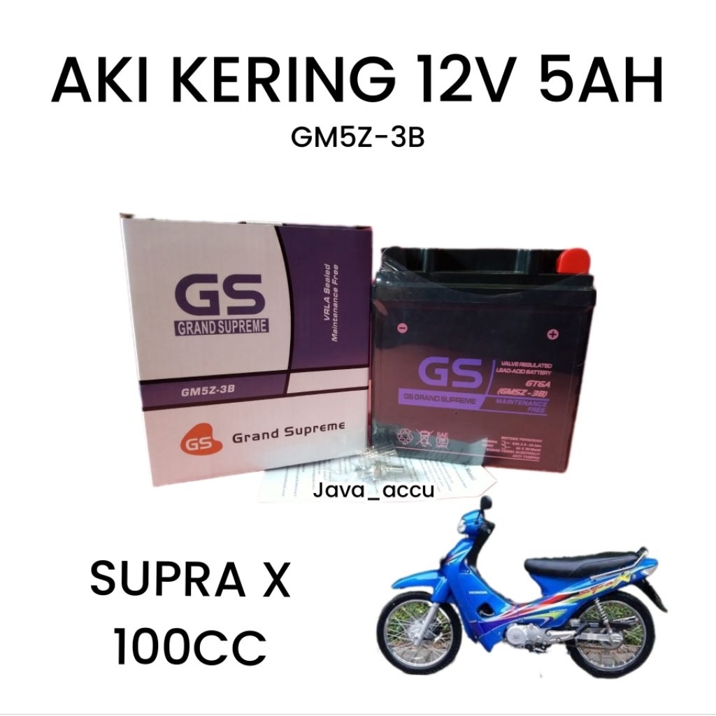 Aki motor supra x 100cc aki kering gs grand supreme gm5z-3b aki kering 12v 5ah
