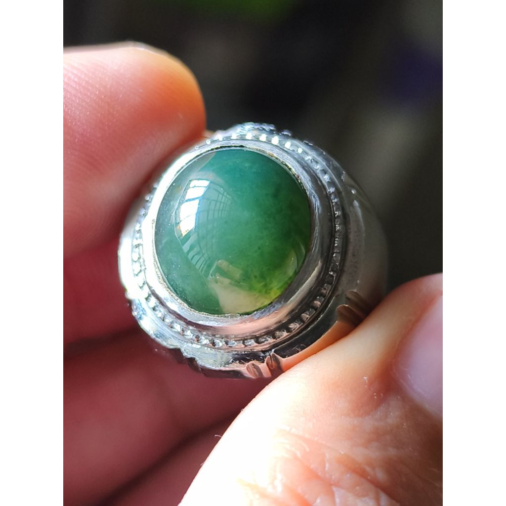 cincin batu Garut Hijau lumut bungbulang 15*14*7 mm ring monel natural