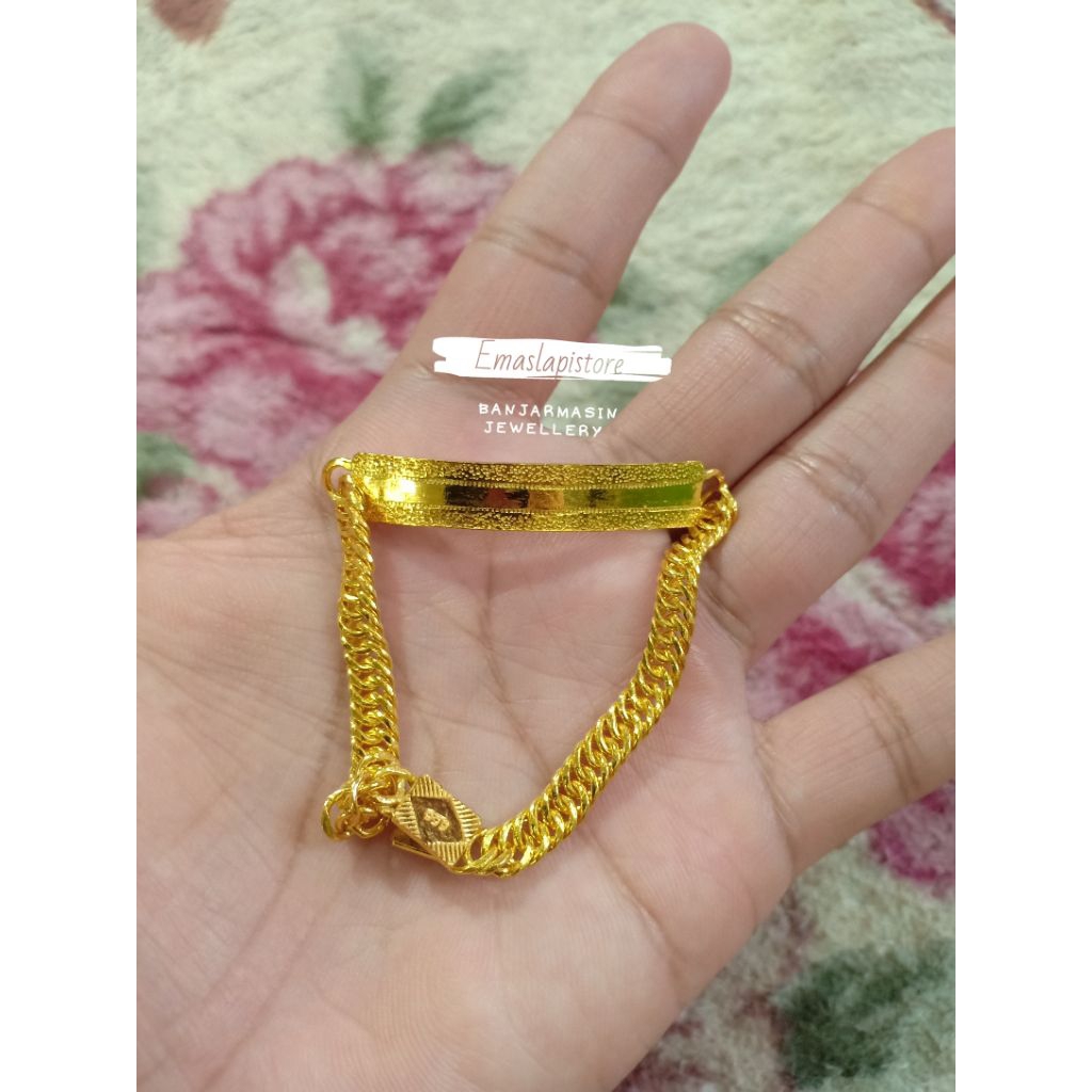 Gelang Mini Sasap Plat Garisan Pasir Lapis Emas 999 Banjar