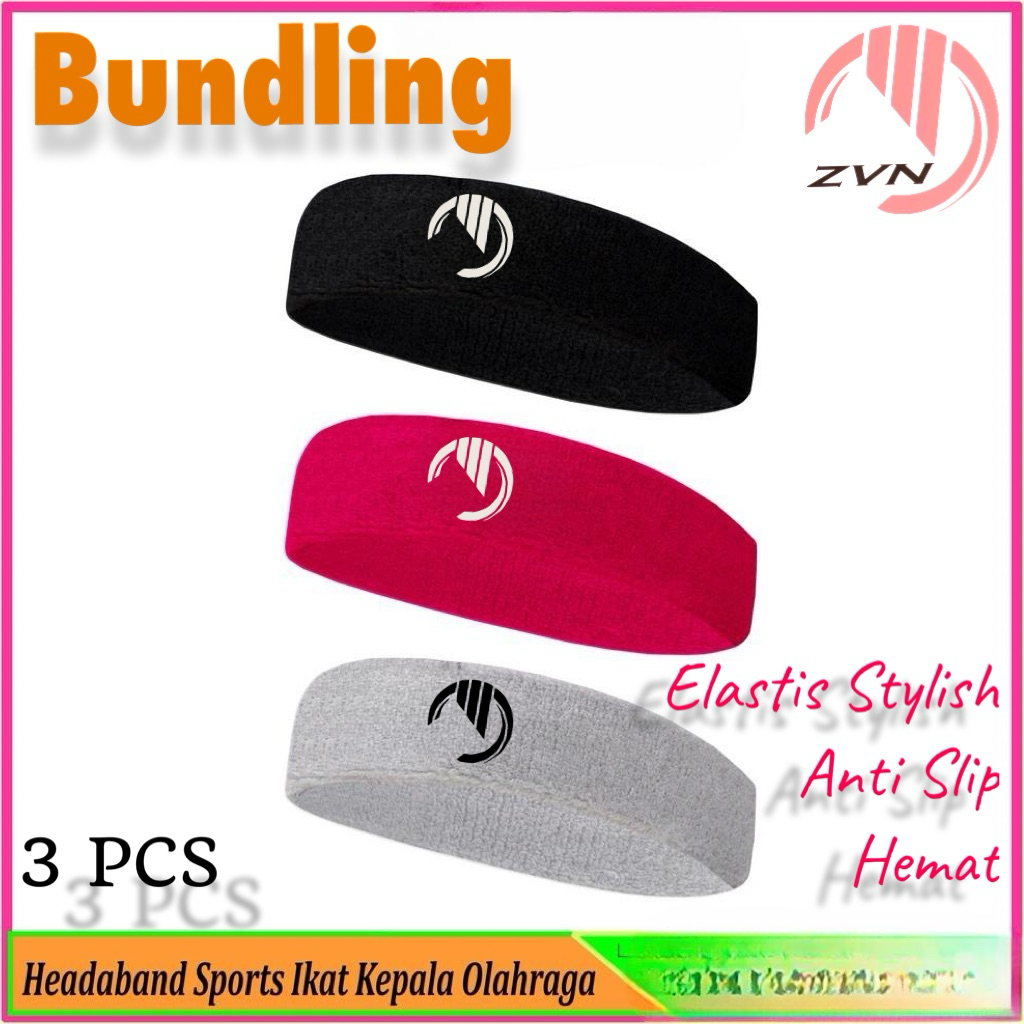 3Pcs Headband Olahraga Sport Gym Basket Running Padel Anti Slip Rubber Elastis Stylish Pria Wanita