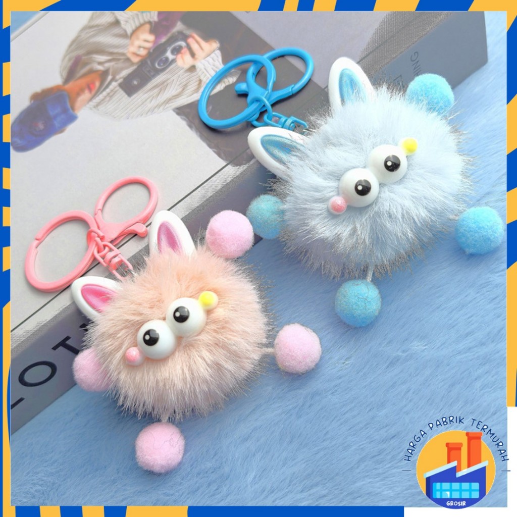 HPT Gantungan Tas Boneka Lucu Gantungan Little Monster Kawai Boneka Bulu Halus Gantungan Kunci Bonek