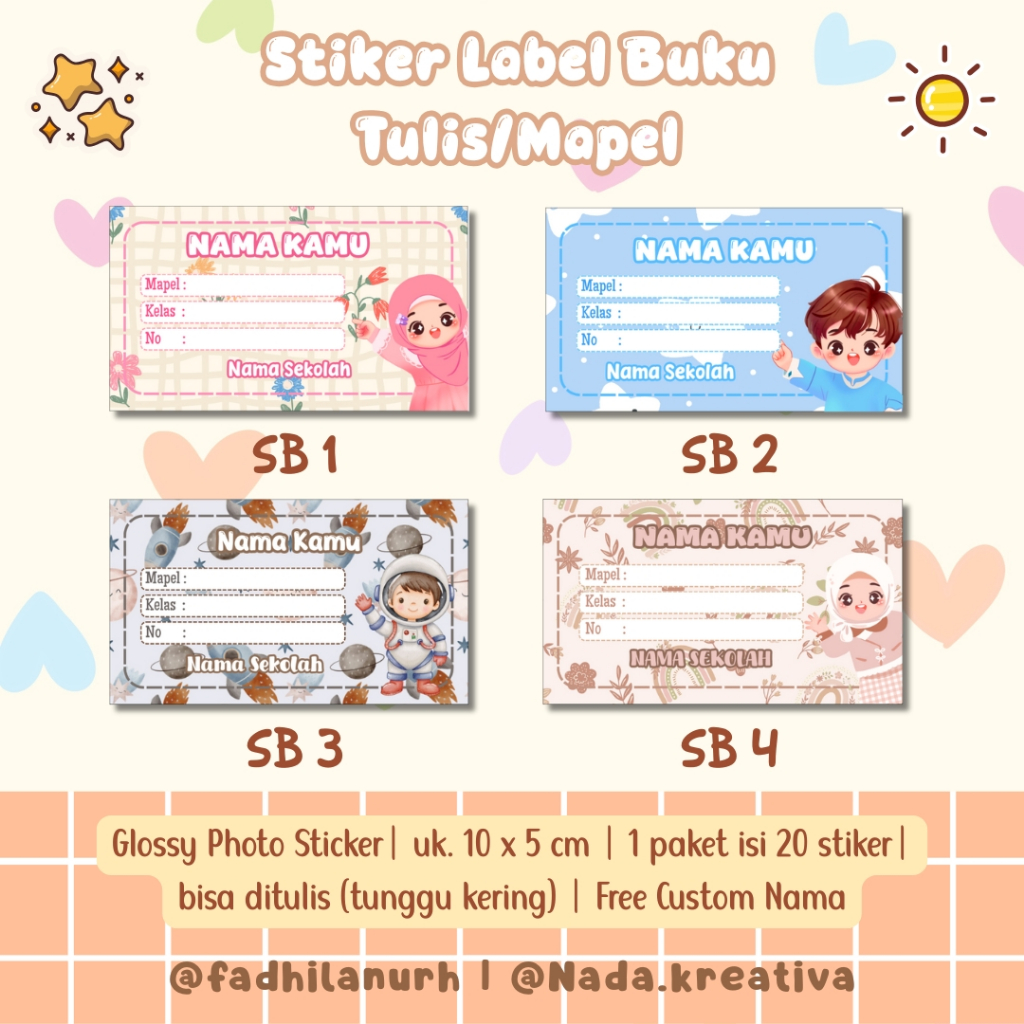 Stiker Label Buku Custom Nama & Desain Lucu/ Stiker Buku Lucu/Stiker Label Nama/Stiker Buku