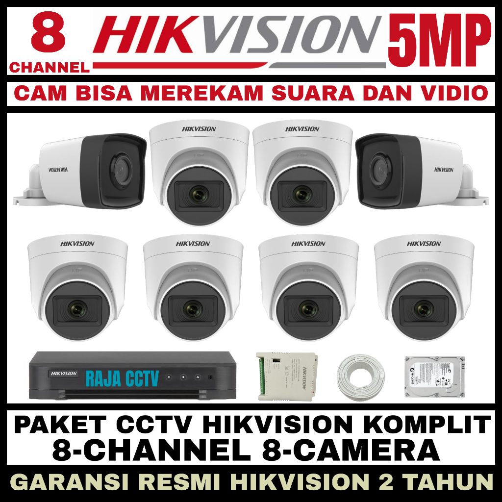 PAKET CCTV HIKVISION 5MP 8 CHANNEL 8 CAMERA TURBO HD KAMERA CCTV AUDIO