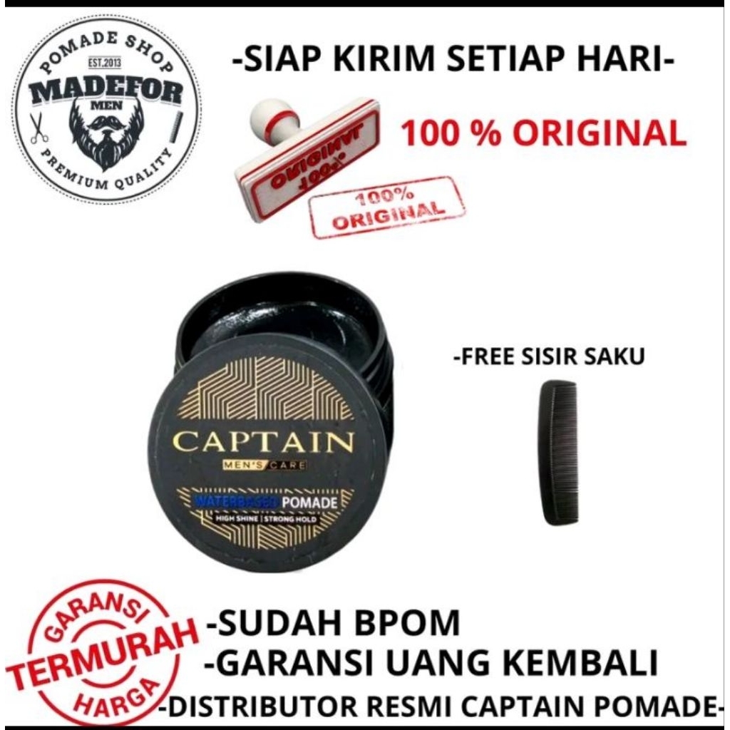CAptain Clay Pomade/Water Base/Pomad Pria Berkelas