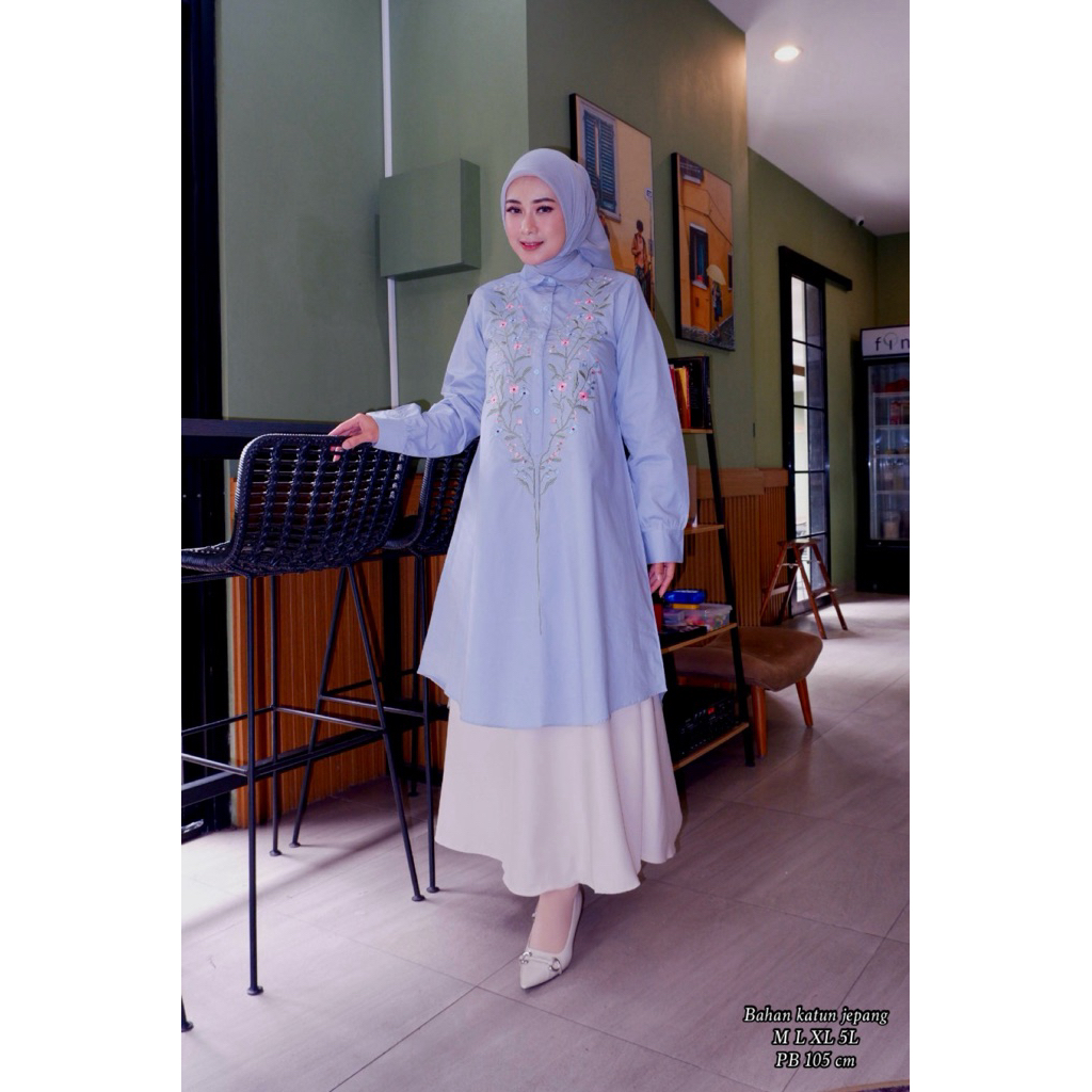 long tunik bordir katun jepang