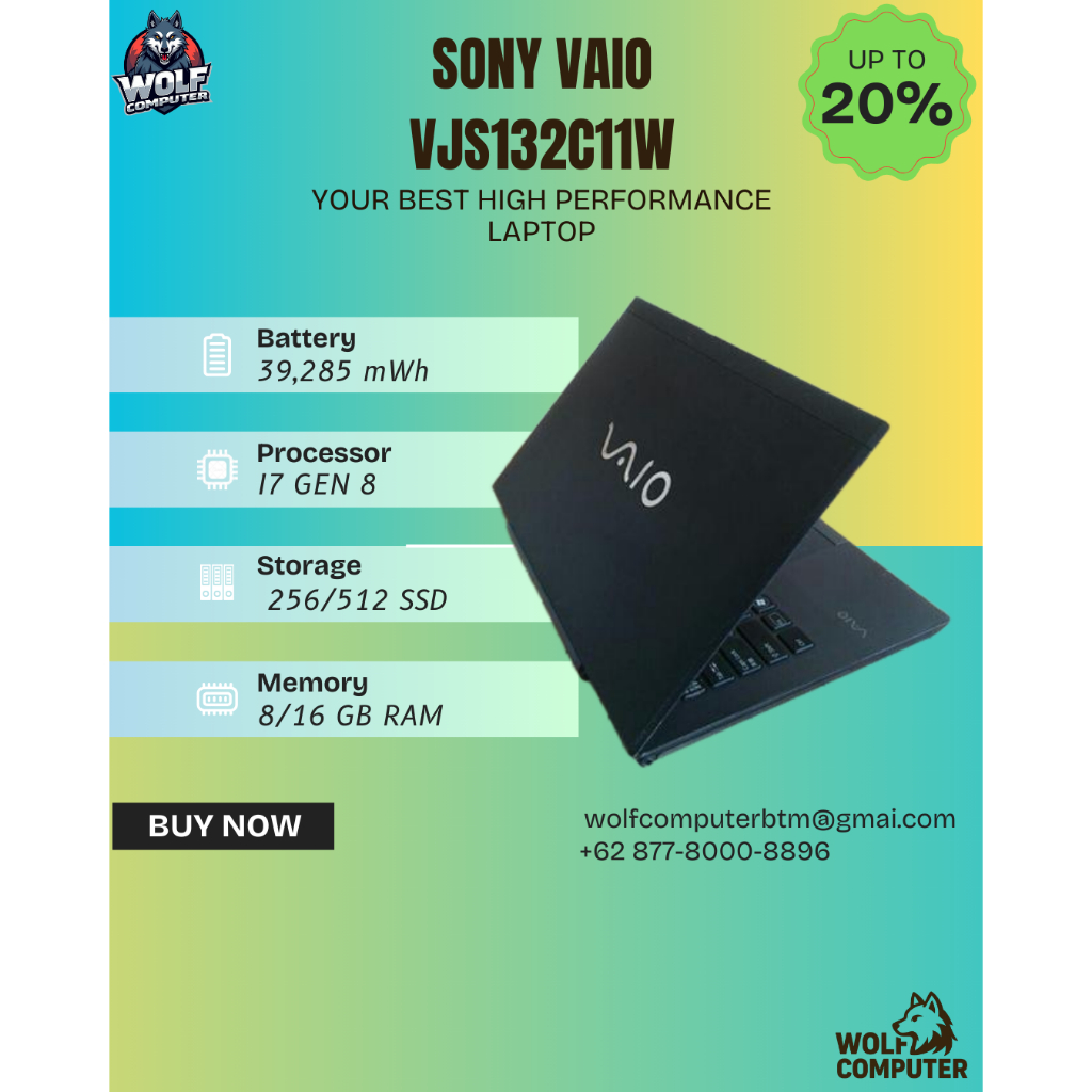 Sony Vaio VJS132C11W Laptop Intel Core i7-8550U RAM 8GB SDD 256GB Layar 13.3 Inci Siap Pakai - Secon