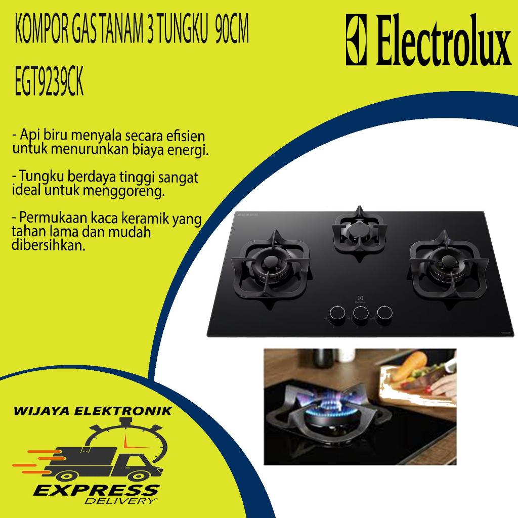 Kompor Tanam Electrolux EGT9239CK - Hitam, 90 cm, 3 Burner Kuningan