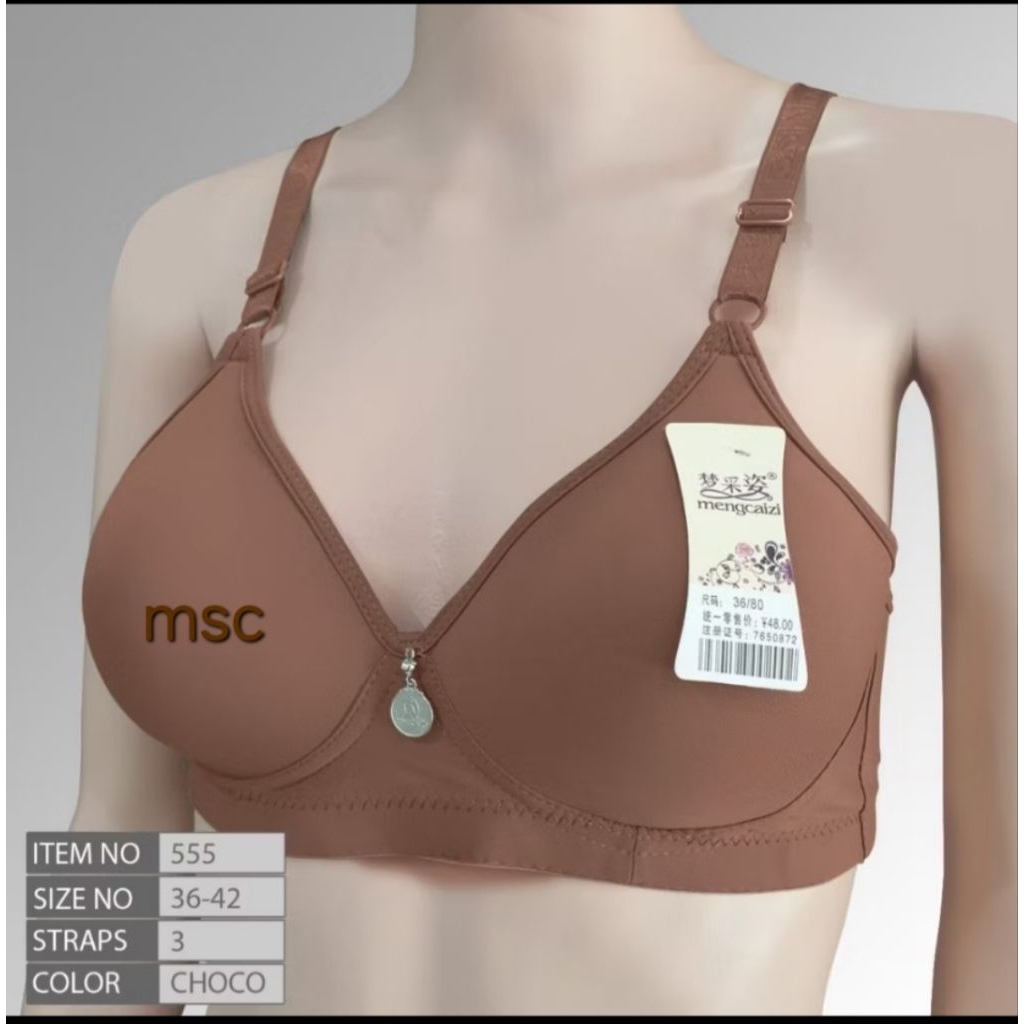 Mengcaizi 555, Bh Polos Cup B Ukuran 36 - 42 Kait 3 Busa Sedang Tanpa Kawat