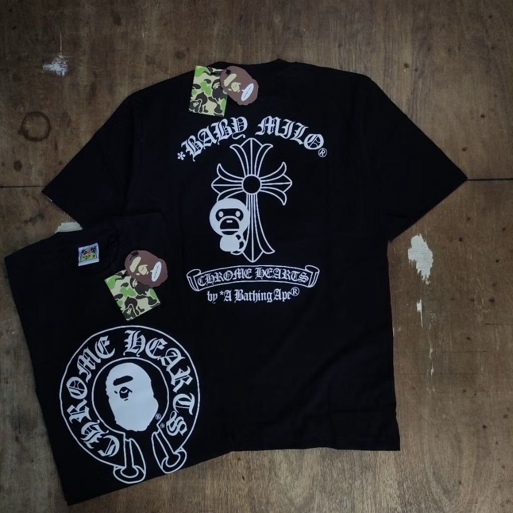 A Bathing Ape Bape x Chrome Hearts Black Tee T-Shirt Kaos