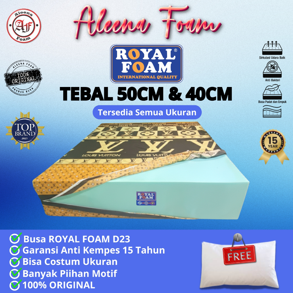 Kasur Busa Royal Foam Density 23 Tebal 50cm & 40cm Garansi 15 Tahun Gratis Bantal