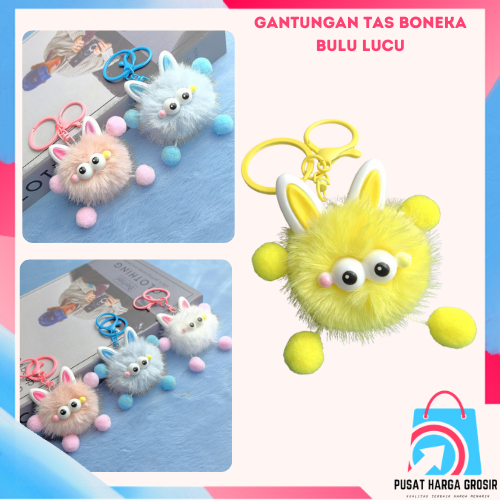 PHG - Gantungan Tas Boneka Lucu Gantungan Little Monster Kawai Boneka Bulu Halus Gantungan Kunci Bon