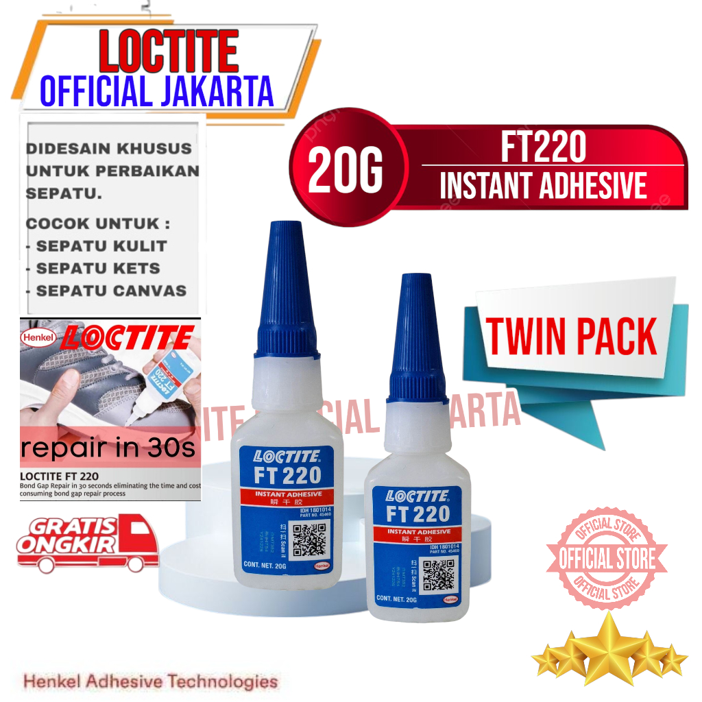 Loctite FT220 LEM Sepatu Super Kuat Twin Pack FT-220 FT 220 Lem Instant Adhesive 20g Twin Pack