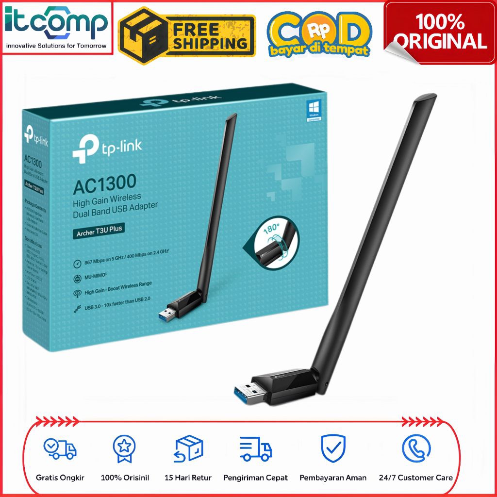 TP-Link Archer T3U PLUS AC1300 Wi-Fi 5 Single USB 3.0 High Gain Gigabit Adapter