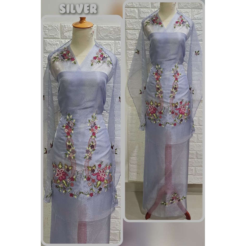 Bahan/bakal Baju Kurung Organza Bordir Kasiak Set selendang