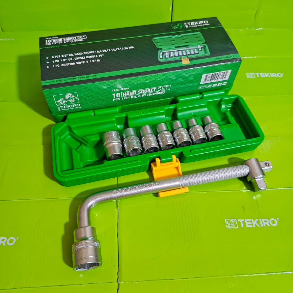 Mata kunci Sok Set 10Pcs Merek TEKIPO1/2 inch 6PT Mata Sock Set 8 Pcs Dan 1pcs 1/2 Inch Gagang Sock 
