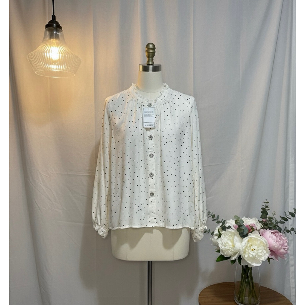 Blouse putih polkadot