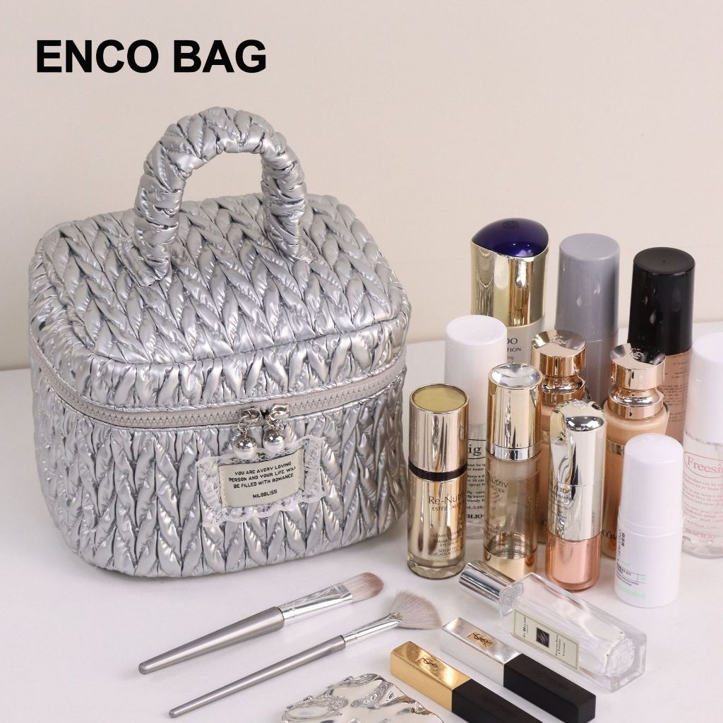 Tas Makeup Wanita Waterproof Bucket Bag Silver / Large Capacity Cosmetic Bag  / Silver Bucket Bag