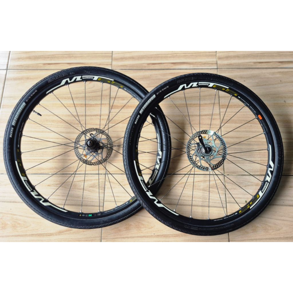 Paket Wheelset Shimano MT65 Discbrake Include Rotor 6 Inch + Ban Maxxis Detonator 26 x 1.50 Kevlar O