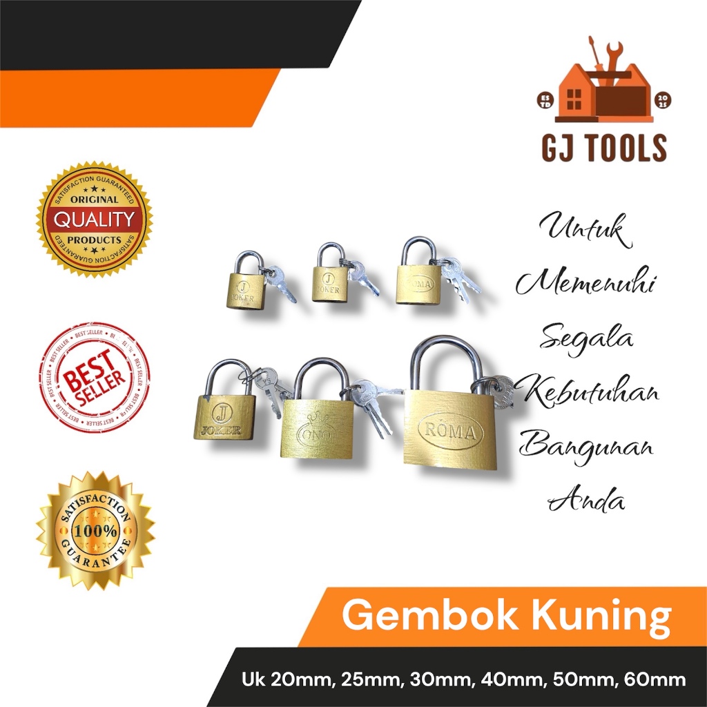 GEMBOK KOPER KUNING KECIL DAN BESAR UNTUK KOPER LEMARI DLL