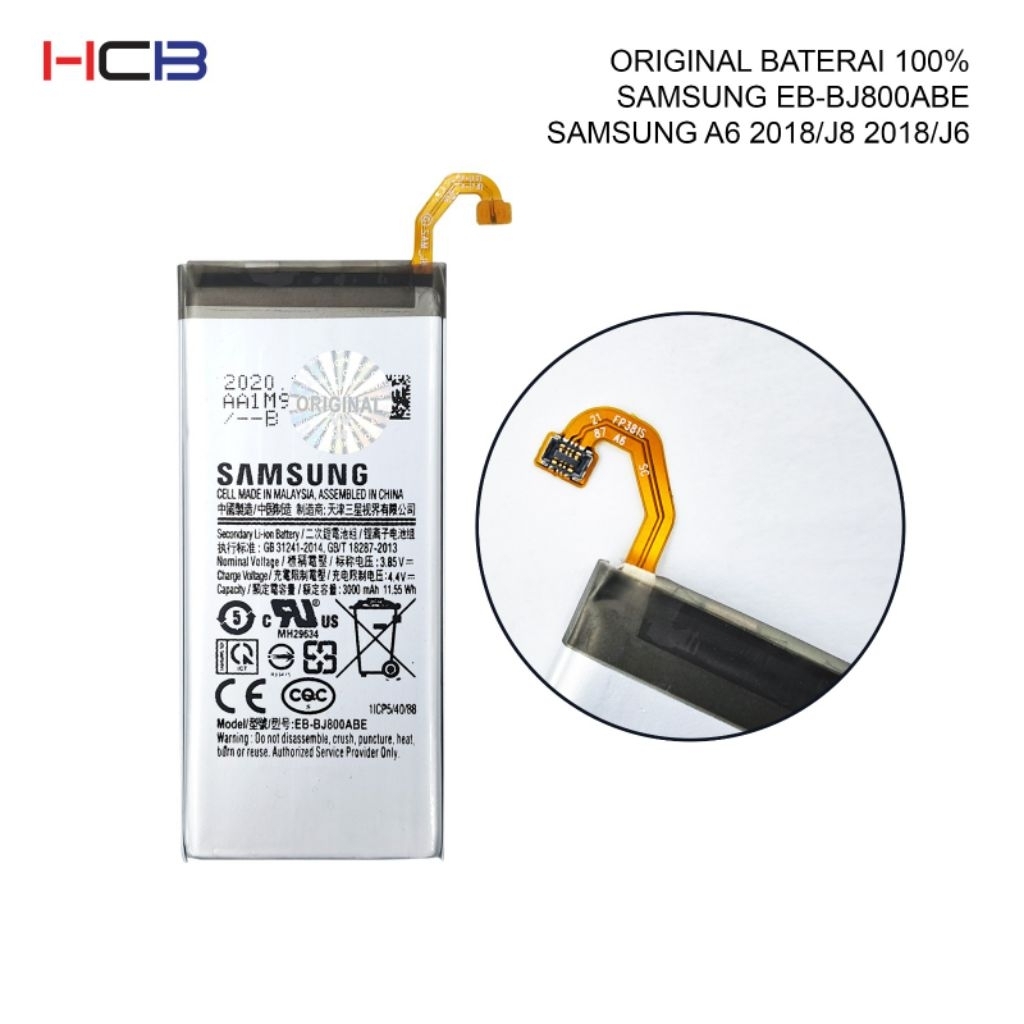 ORIGINAL BATERAI 100% SAMSUNG GALAXY EB-BJ800ABE/BATERAI SAMSUNG GALAXY A6 2018/J8 2018/J6