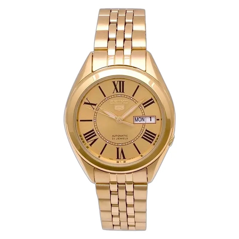 Jam Tangan Pria Seiko 5 Sports SNKL38K1 Gold Dial Gold Stainless Steel Strap