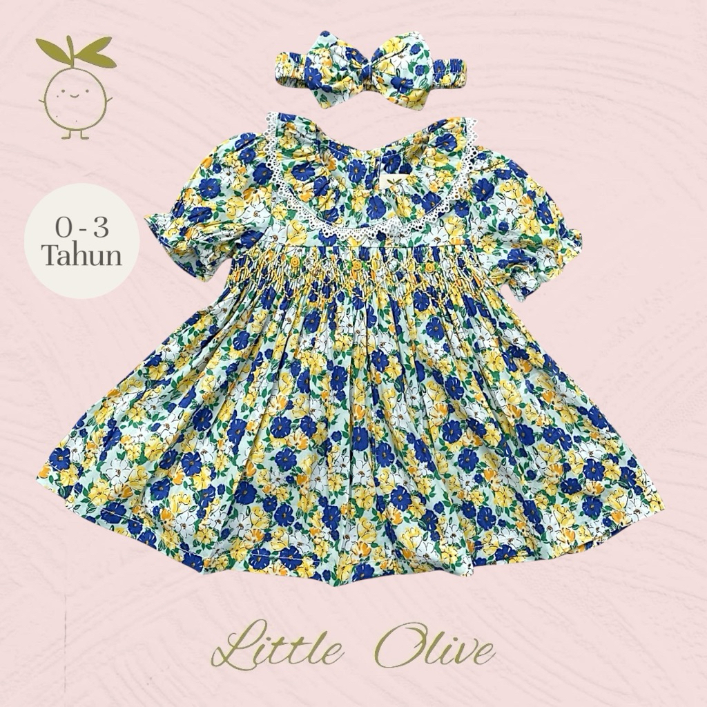 Little Olive-  Marissa Dress | 0-3 Tahun | Dress Anak Newborn | Baju Bayi | Motif Floral Premium