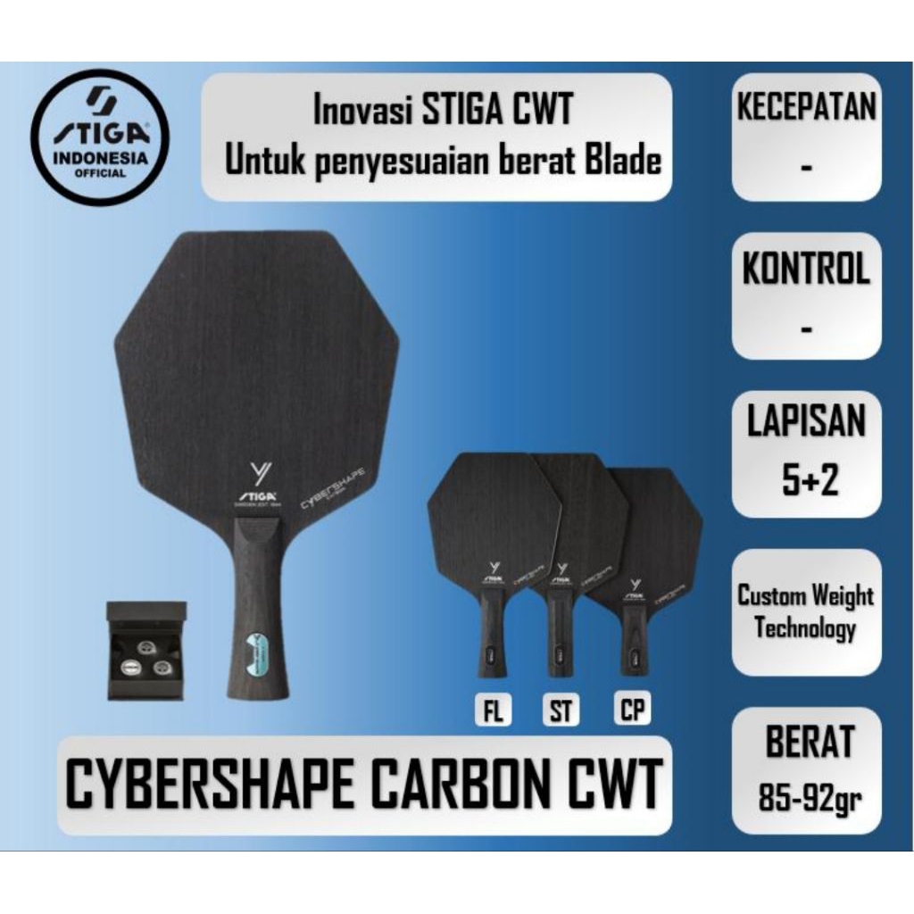 KATU BAT PINGPONG TENIS MEJA STIGA CYBERSHAPE CARBON CWT ORIGINAL ITTF JTTA