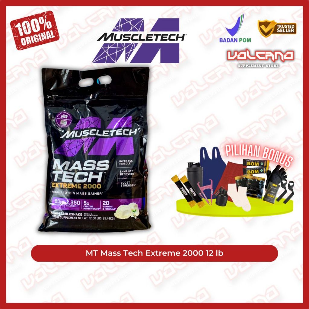 MUSCLETECH Mass Tech Extreme 2000 12 lbs MT HALAL BPOM bulking weight gain muscletech gainer