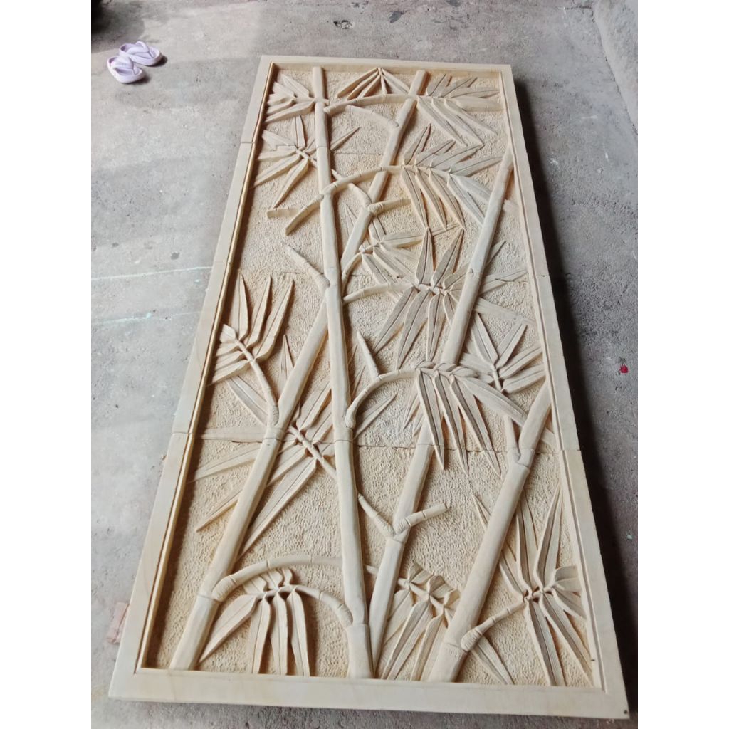 ready hiasan dinding relief batu alam motif bambu