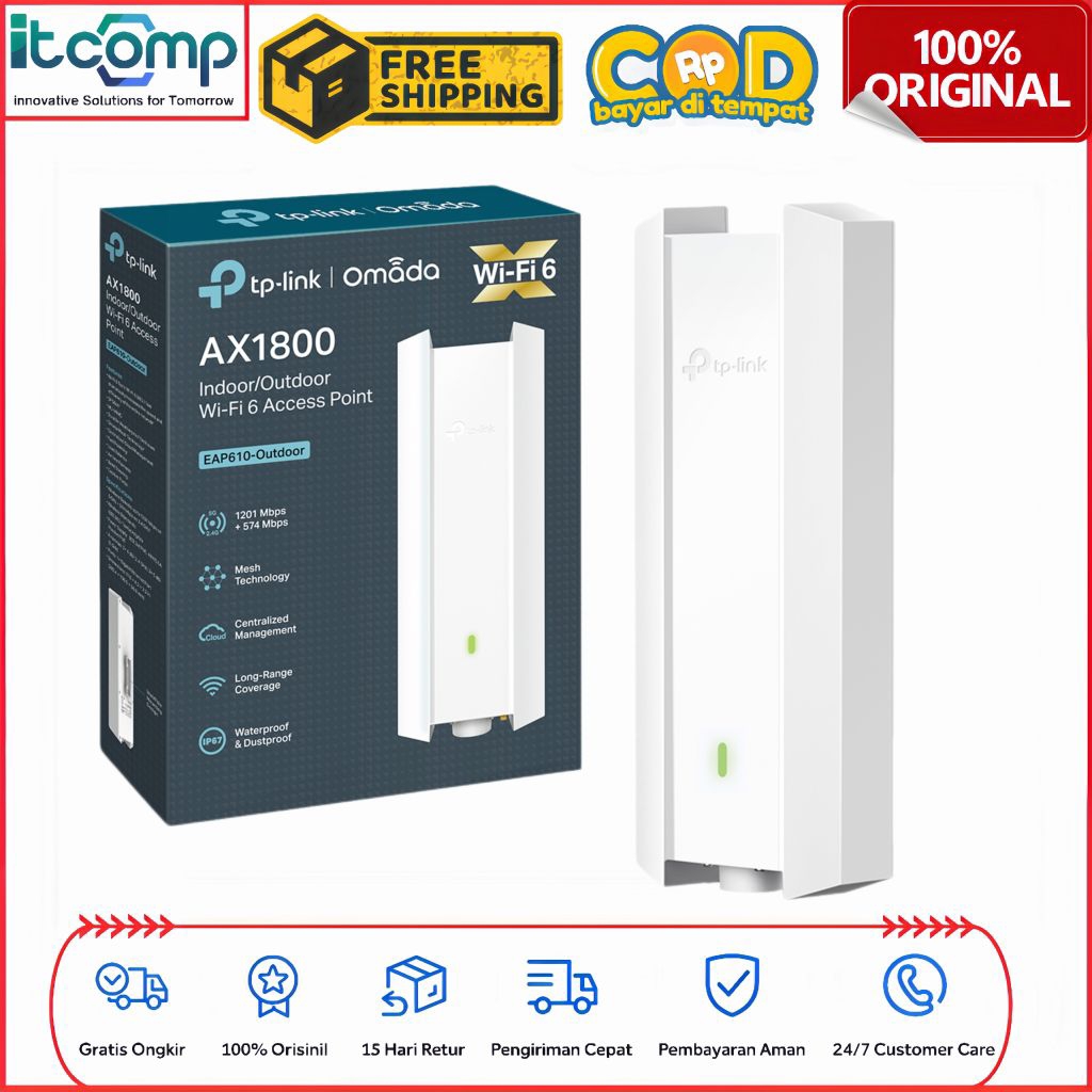 TP-Link EAP610-Outdoor Omada AX1800 Wi-Fi 6 Dual Band Gigabit Bridge Indoor/Outdoor Wall Mount Acces