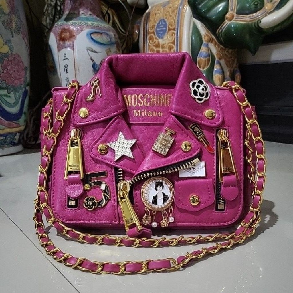 moschino biker pins leather bag