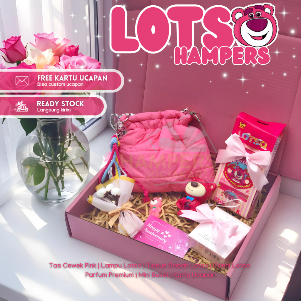 Hampers Gift Box Tas Pink Special Karakter Lotso Kado Ulang Tahun Cewek Pink