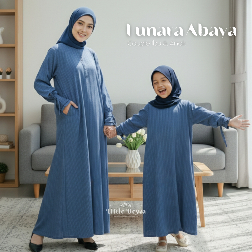 GAMIS COUPLE ANAK PEREMPUAN DAN IBU DENIM| LUNARA ABAYA ANAK PEREMPUAN WARNA DENIM | DRESS COUPLE