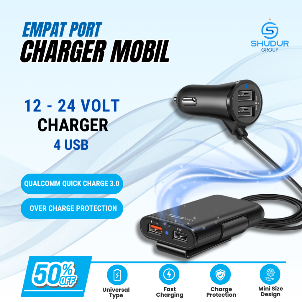 Charger Mobil 4 Port USB Fast Charging Qualcomm Quick Charge 3.1A untuk Semua Jenis Mobil