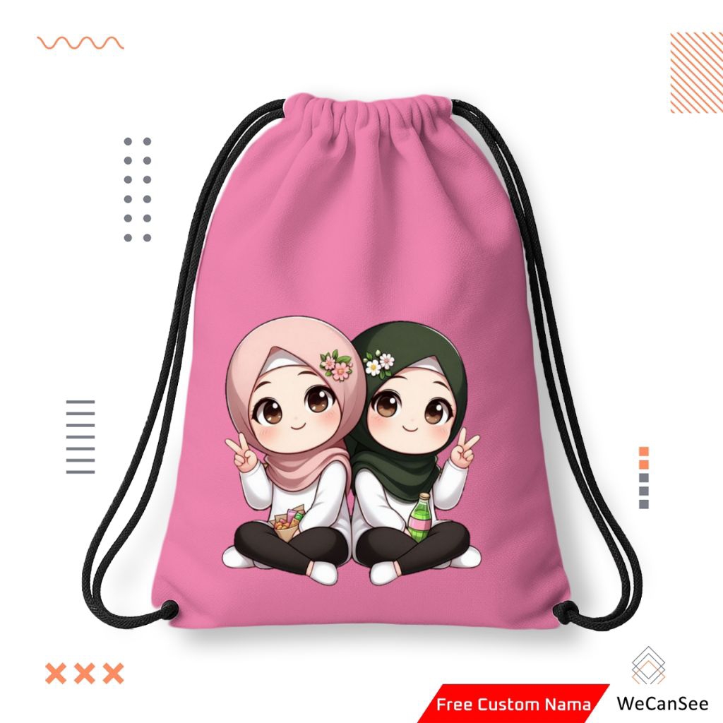 Free Nam | Tas Serut Anak Karakter Perempuan Couple | Stringbag | Fashion Unisex | kantong tali