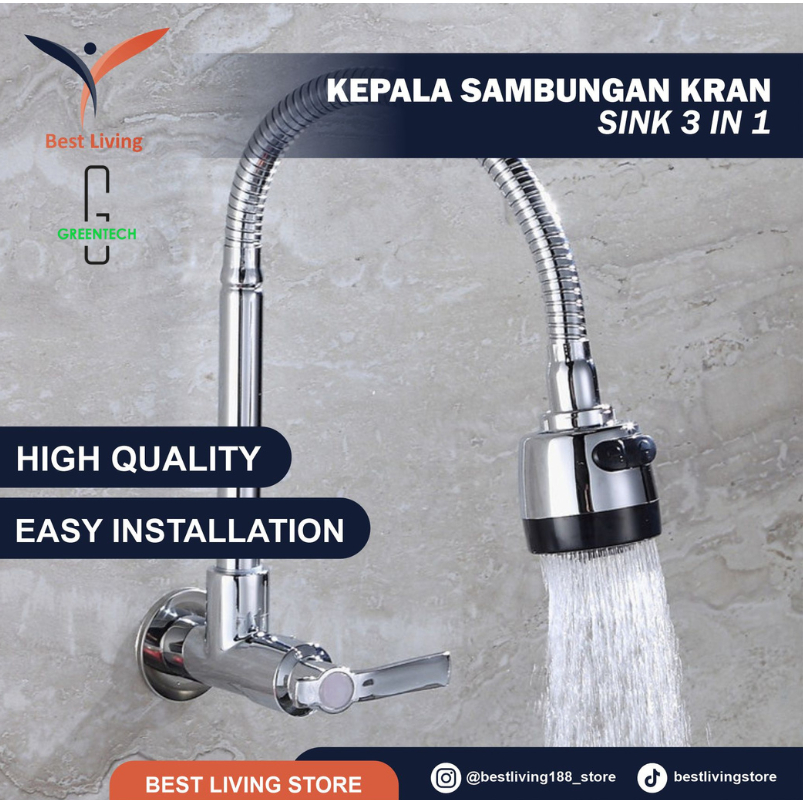 Kran Cuci Piring Angsa Fleksibel Kran Wastafel Keran Dapur Leher Angsa Flexibel 1/2 inch 2 Mode