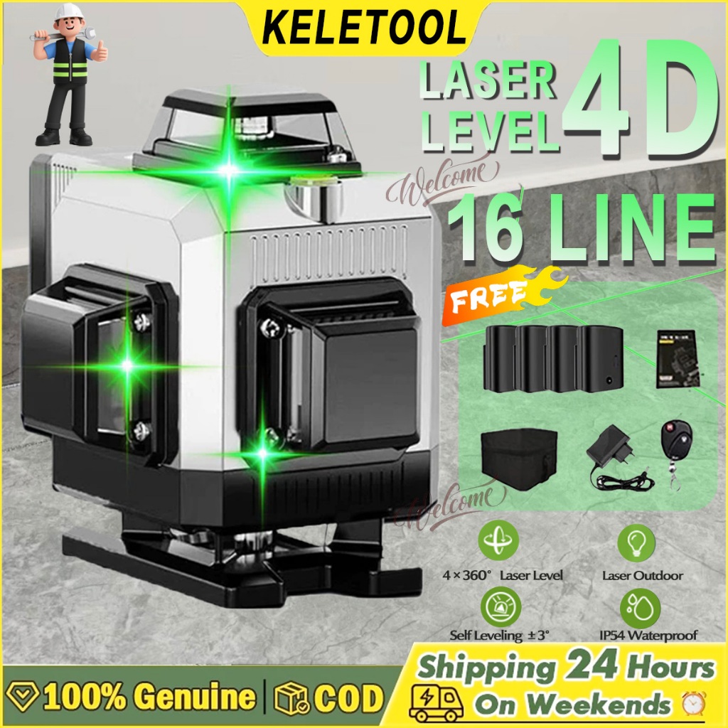 【COD】16 Line 4D Digital Laser Level  Multifungsi Waterpass Digital 6 MM Dekat Dengan Tanah Pasang Ke